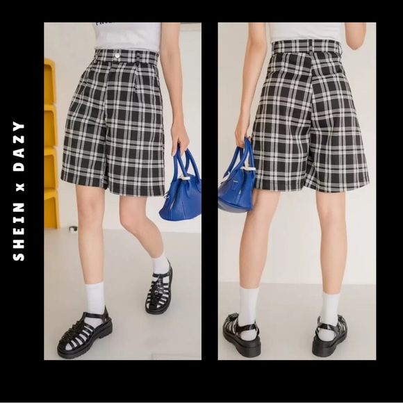 dazy • black and white gingham plaid high waist bermuda shorts - Picture 4 of 13